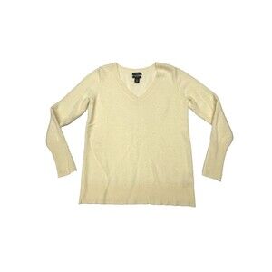 Halogen Cashmere Sweater Ivory Off-White V-Neck Long Sleeve Women's Size Medium